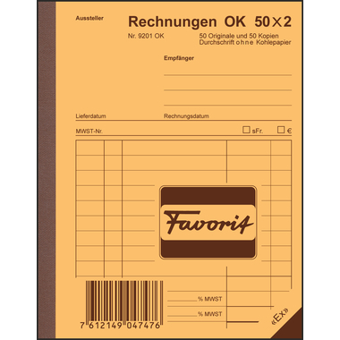 FAVORIT Blocco formulario fattura A6 9201 OK carta autocopiante 50x2 fogli