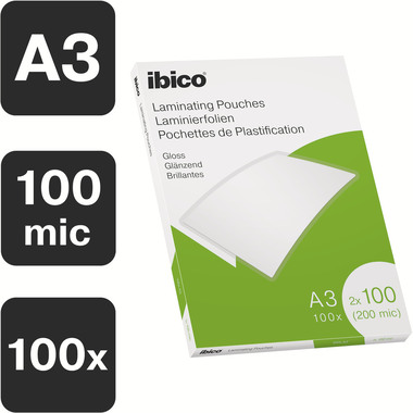 IBICO Pochettes à plastifier A3 627320 brillant, 100my 100 pcs.