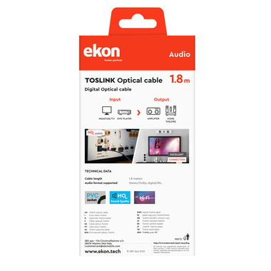 Glasfaserkabel mit Toslink-Steckern | Ekon