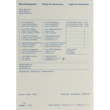SIMPLEX Bloc de transmission rec. A6 13222 trilingue D/F/I 70 feuilles