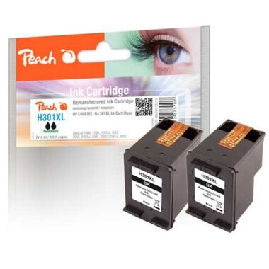 Peach Doppelpack Druckköpfe schwarz kompatibel zu HP No. 301XL bk*2, D8J45AE