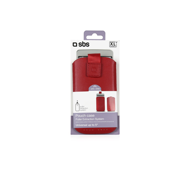 Custodia pouch in ecopelle con laccio estrattore, colore rosso
