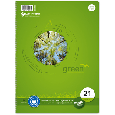 URSUS Collegeblock green A4 608570010 liniert, 70g, 80 Blatt