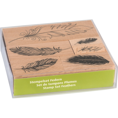 HEYDA Set Tampon Plumes 12x10x3cm 204888685 en bois 6 pcs.