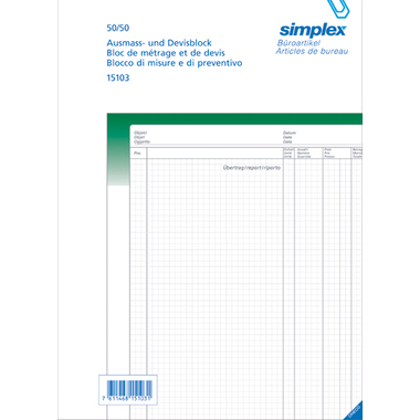 SIMPLEX Libro misura A4 15103 verde/bianco 50x2 fogli