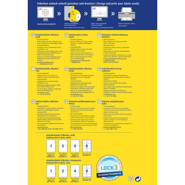 AVERY ZWECKFORM Étiquettes L8001-10 Antimic. 210x297mm blanc