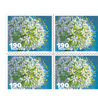Briefmarken CHF 1.90 «Zwiebel», Bogen mit 10 Marken Bogen Gemüseblüten, selbstklebend, ungestempelt