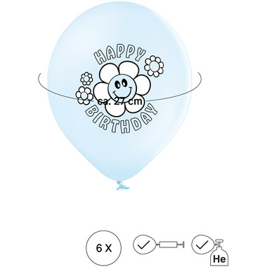 I AM CREATIVE Ballons Happy Birthday 27cm 1000-1070 pastell 6 Stück