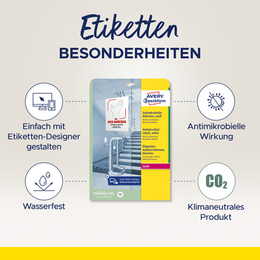 AVERY ZWECKFORM Étiquettes L8001-10 Antimic. 210x297mm blanc