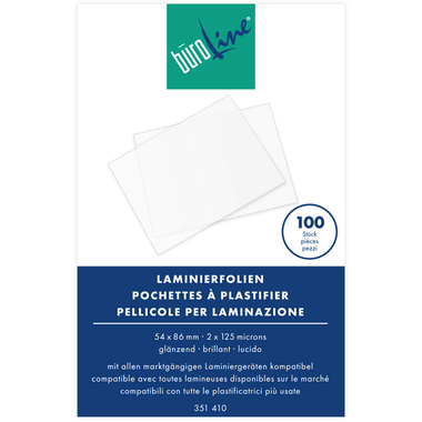 BÜROLINE Laminiertasche 54x86mm 351410 glanz, 125my 100 Stk