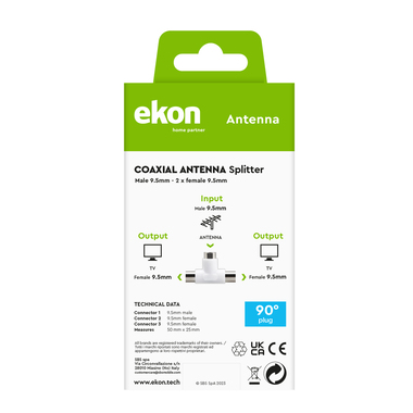 Répartiteur d'antenne coaxial avec un connecteur mâle de 9,5 mm, deux connecteurs femelles de 9,5 mm