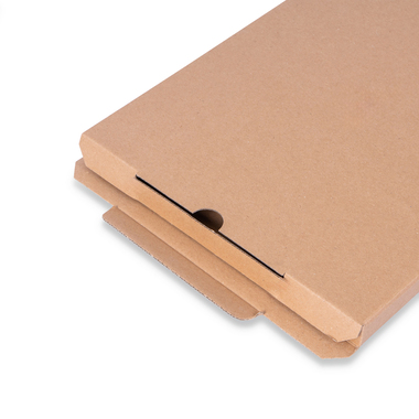 Flat packaging with tuck-in flap in brown 215x16x302mm