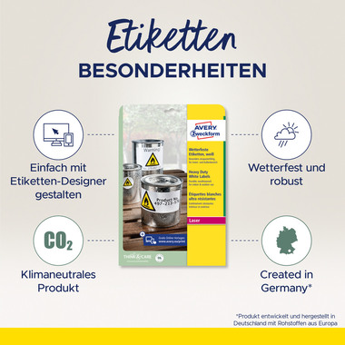 AVERY ZWECKFORM Wetterfeste-Etikett. 210x297mm L4775-8 weiss 8 Blatt/8 Stk.