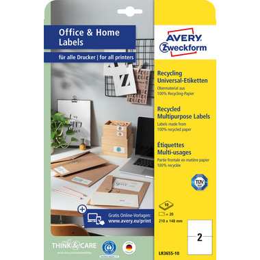 AVERY ZWECKFORM Etiquettes 148x210mm LR3655-10 blanc, perm. 10 flls./2 pcs.