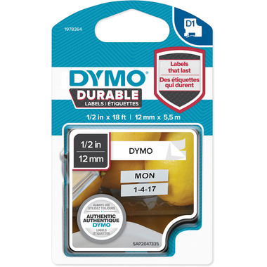 DYMO Nastro D1 vinyle 12mmx5,5m 1978364 nero/bianco