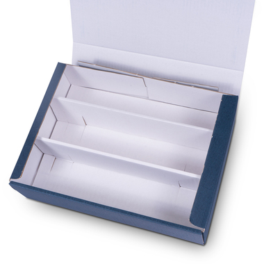 Geschenkverpackung mit offener Welle für 3x 0.75l Flasche mit Flaschenhöhe 380mm & Ø90mm in dunkelblau