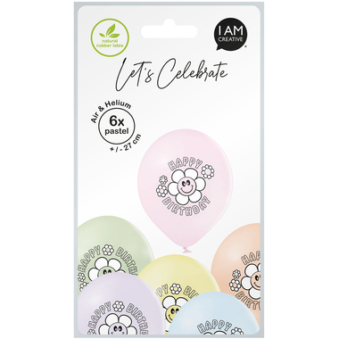 I AM CREATIVE Ballons Happy Birthday 27cm 1000-1070 pastell 6 Stück