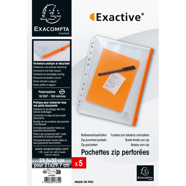 EXACOMPTA Dokumententasche mit Zip A4 57334E 5 Stück, transparent