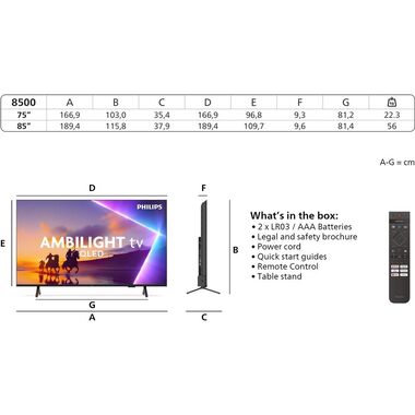 Philips TV 85PUS8500/12 85" 4K Ambilight TV, 2025