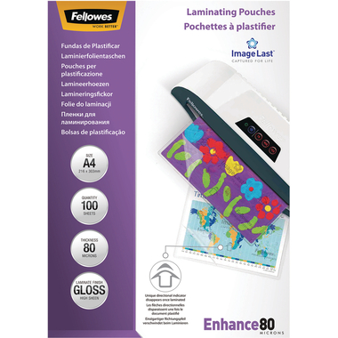 FELLOWES Laminiertasche A4 5306114 glanz, 80my 100 Stk
