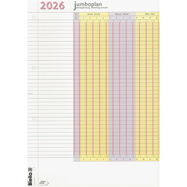 BIELLA Calend.mural Jumbo 2 Stk. 2026 876418000026 1A/1P blanc 64.5x29.7cm