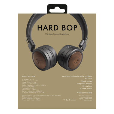 Faltbarer Bluetooth-V5.0-Stereoheadkopfhörer mit integriertem Mikrofon und Bedienelementen, Holz-Finish, gepolsterten Hörmuscheln und TF-Kartenleser.