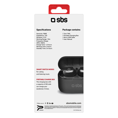 Auricolari wireless stereo con basetta di ricarica tascabile da 350 mAh, Wireless V5.0, tasto multifunzione per musica e chiamate