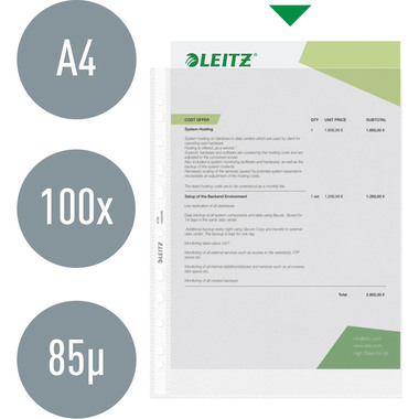 LEITZ Zeigetaschen PP A4 47900000 genarbt, 0,09mm 100 Stück