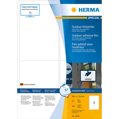 HERMA Folienetiketten 99,1x139mm 9539 weiss,PP matt 160 Stk./40 Bl.