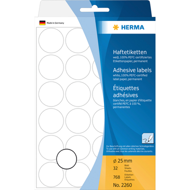 HERMA Etiquettes rondes 25mm 2260 blanc 768 pcs.