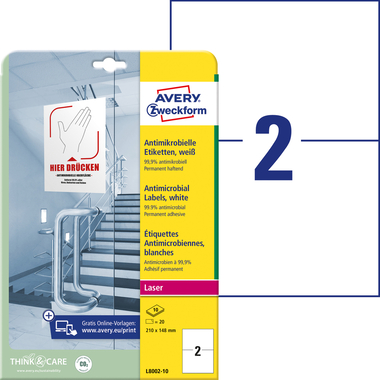 AVERY ZWECKFORM Étiquettes L8002-10 Antimic. 210x148mm blanc