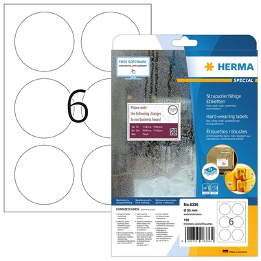 HERMA Folienetiketten 85mm 8336 weiss 150 St./25 Blatt