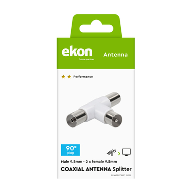 Répartiteur d'antenne coaxial avec un connecteur mâle de 9,5 mm, deux connecteurs femelles de 9,5 mm