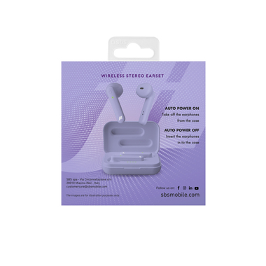 True Wireless Stereo half in-ear earphones with microphone and answer/end call button, violet