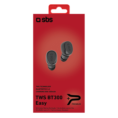 Auricolari Twin TWS, Bluetooth V 4.2, con tasto di risposta/fine chiamata e gestione musica, base di ricarica da 300 mAh, colore nero