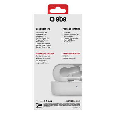 Wireless earphones with 400 mAh pocket charging base, Wireless V5.0, multi-function button, 2 headband earphones and six earbuds included
