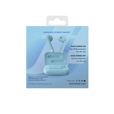 Auricolari True Wireless Stereo semi in-ear con microfono e tasto di risposta/fine chiamata, colore azzurro