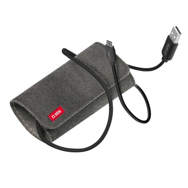 A 1 metre long charging cable with USB 2.0 and Micro-USB outputs, black color