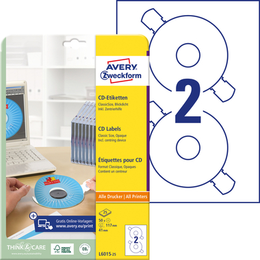 AVERY ZWECKFORM Etichette CD 117mm L6015-25 Universale, bianco 25f./2pz.