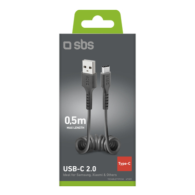 Spiralkabel USB & Typ C für Daten und Aufladen