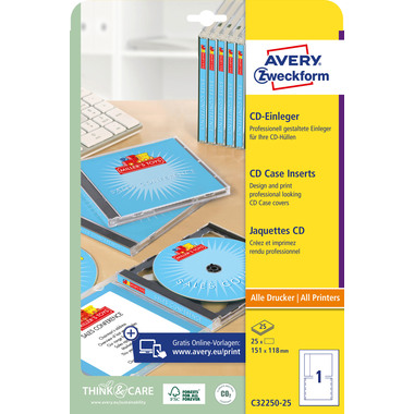 AVERY ZWECKFORM Jacquettes CD 151x118mm C32250-25 A4 25 pcs.