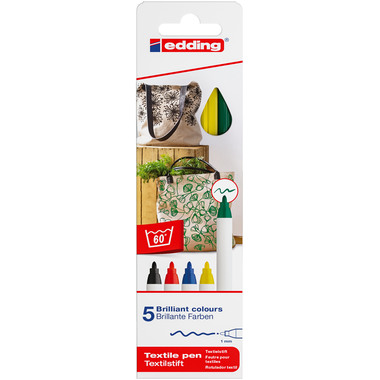 EDDING Textilstift 4600 3945 Basic Color 5 Stück