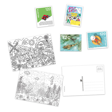 «Phila & Franco» Briefmarkenset für Kinder, DE, 2/24 20-seitiges Set, 7 Briefmarken (Taxwert CHF 8.20, 1 gestempelt, 6 ungestempelt), 3 Postkarten