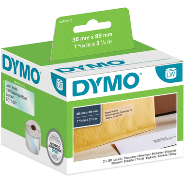 DYMO Indirizzo etichette PP 89x36mm S0722410 trasp., permanente 260 pezzi