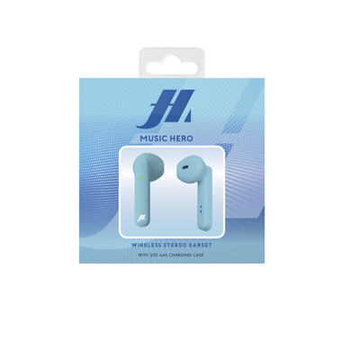 Auricolari True Wireless Stereo semi in-ear con microfono e tasto di risposta/fine chiamata, colore azzurro
