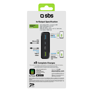 Powerbank Power Delivery 18 Watt Typ C und 2 USB-Anschlüsse