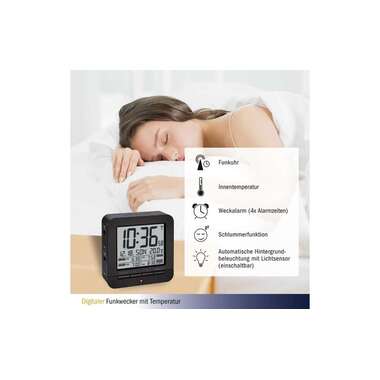 Sveglia digitale TFA Dostmann con display della temperatura nero