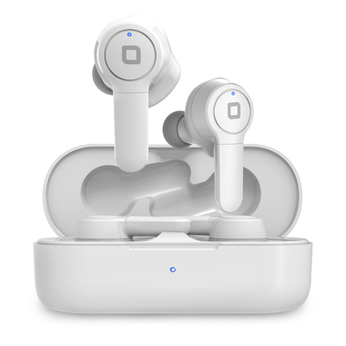Wireless earphones with 400 mAh pocket charging base, Wireless V5.0, multi-function button, 2 headband earphones and six earbuds included