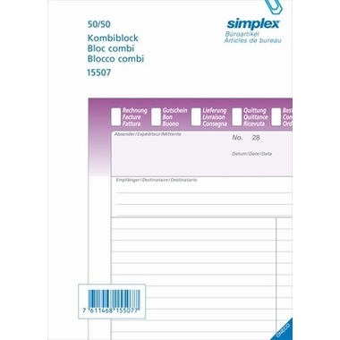 SIMPLEX Bloc combiné A/F/I A5 15507 papier autocopiante 50x2 flls.