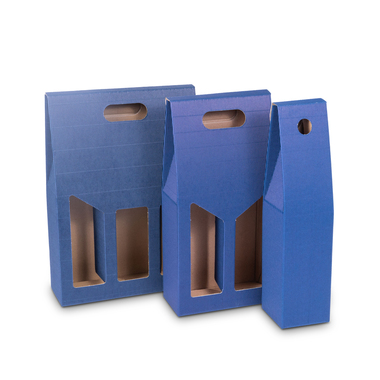 Geschenkverpackung Onda Blu mit offener Welle für 3x 0.75l Flasche mit Flaschenhöhe 350mm & Ø90mm blau